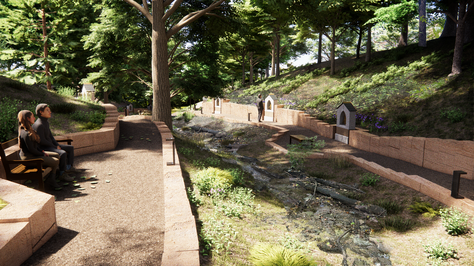 South campus grotto bench