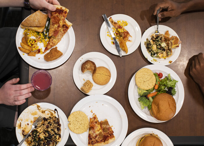 Students eating a variety of foods