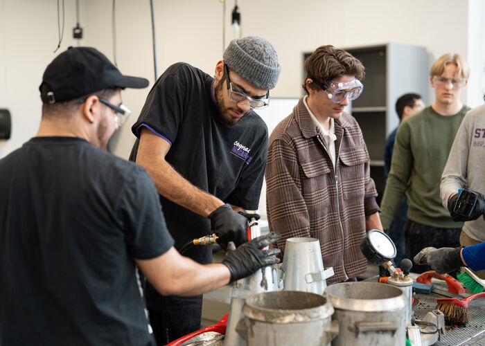 students work with concrete