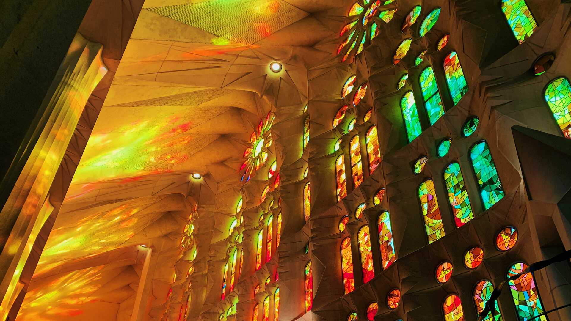 light shines through a stained glass window