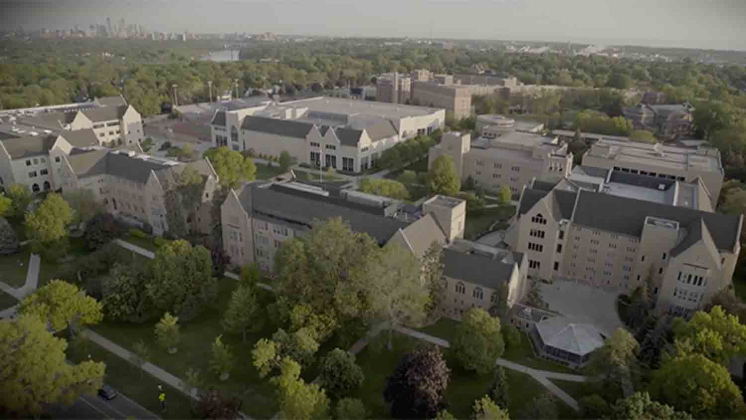 Aerial view of the St. Paul, University of St. Thomas campus.