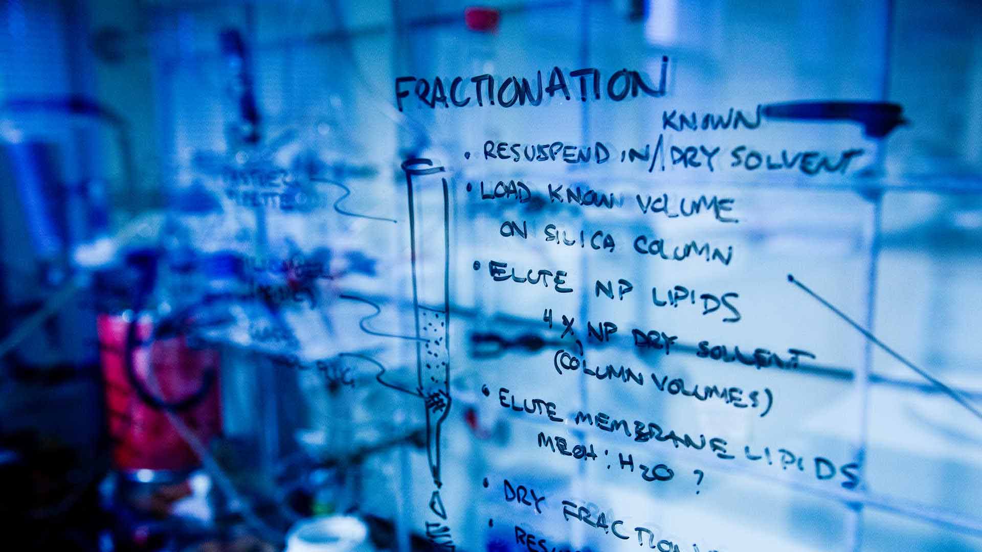 Notes written on a glass board in a laboratory