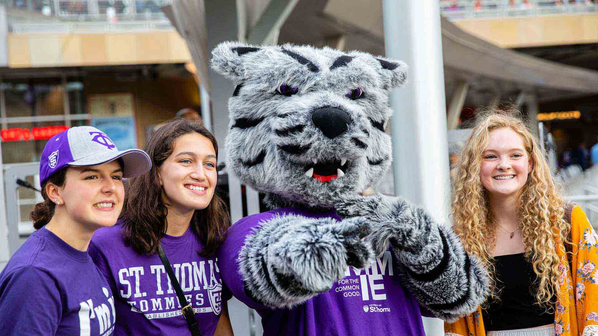 Tommie the Mascot and St. Thomas students at Minnesota Twins Game at Target Field