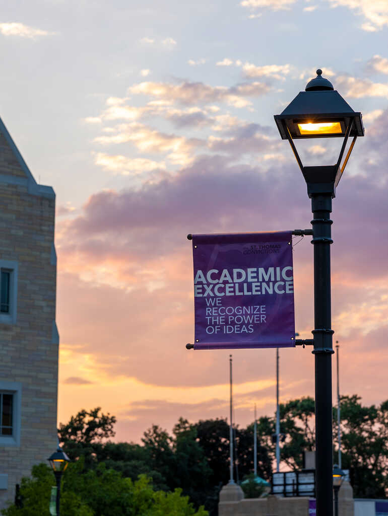 banner on a lightpole saying Academic Excellence