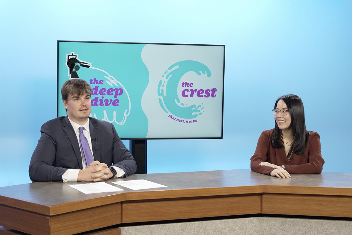 Adam Mueller '26 and Dr. Yayu Feng at The Crest news desk