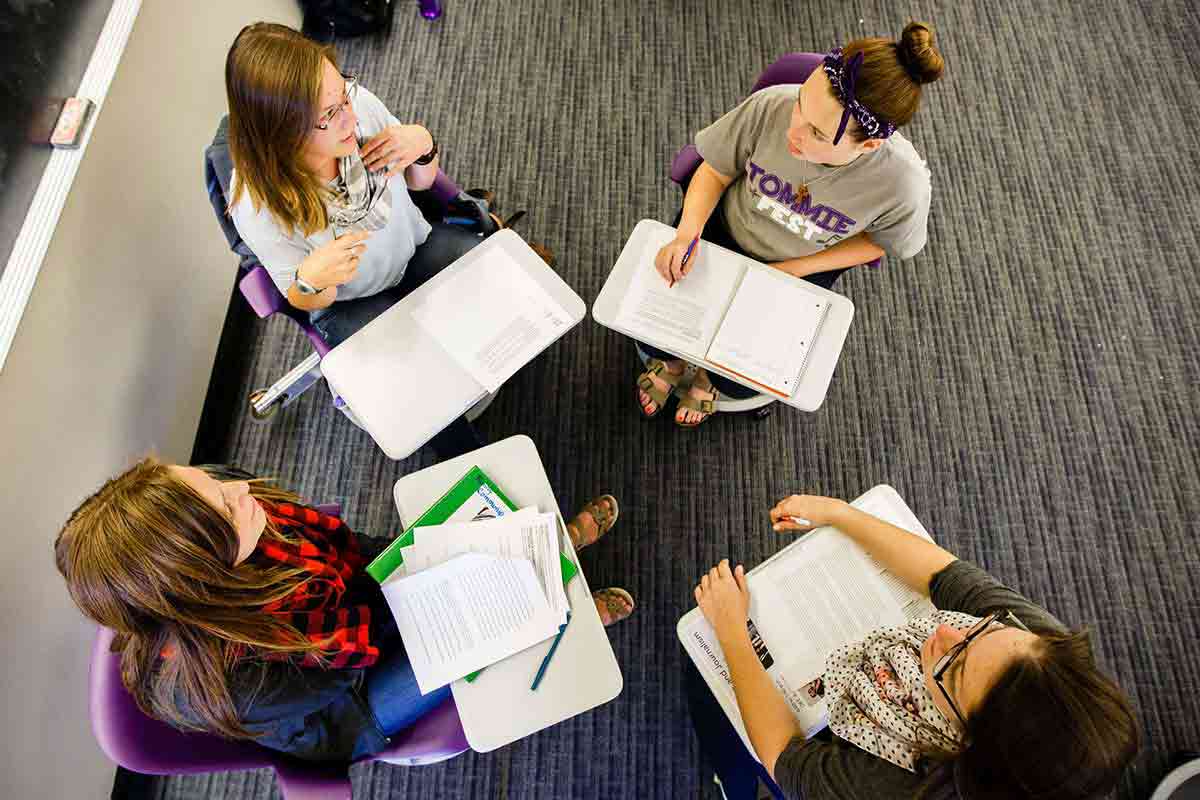 Students work together during a Family Studies class in O'Shaughnessy Educational Center.