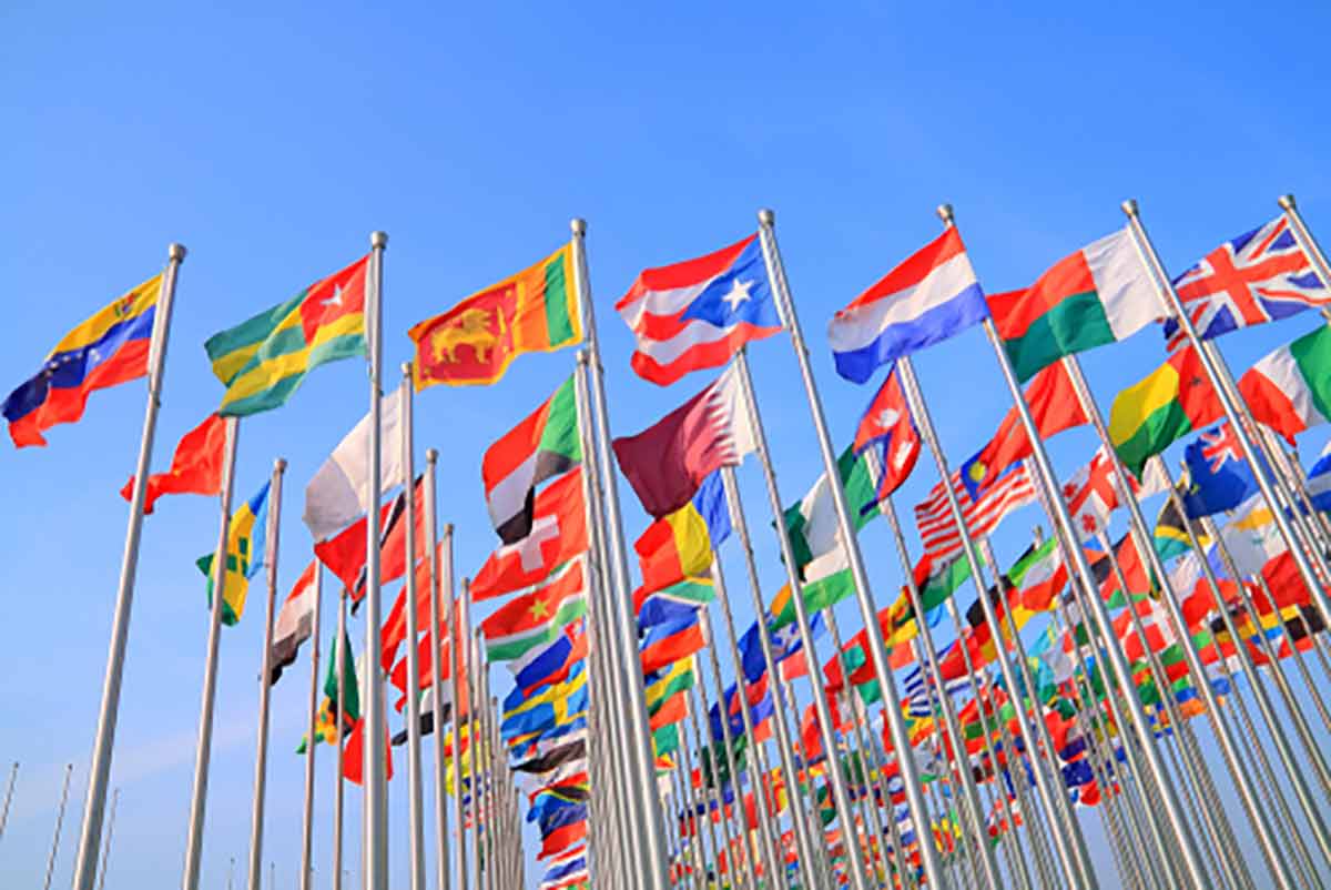 A grouping of world flags.