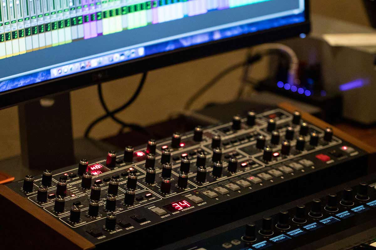 Audio equipment is shown during a music class.