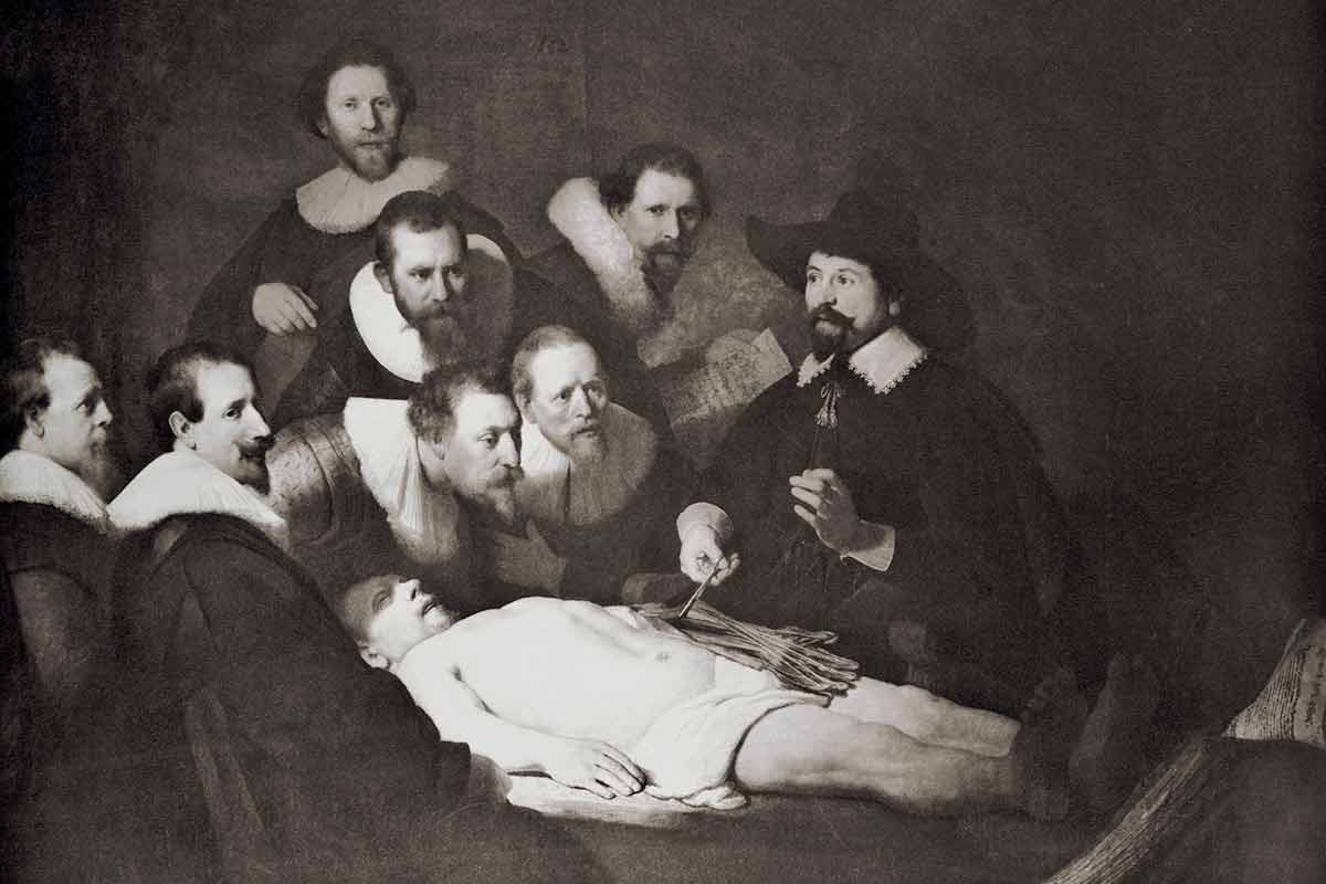 An old image of doctors conducting a surgical operation