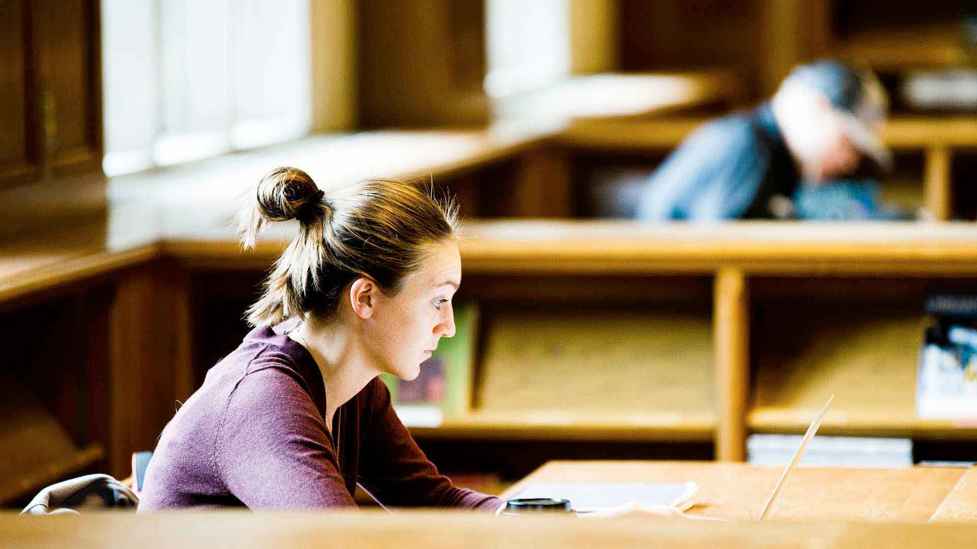 A student studies in the O'Shaughnessy-Frey Library.