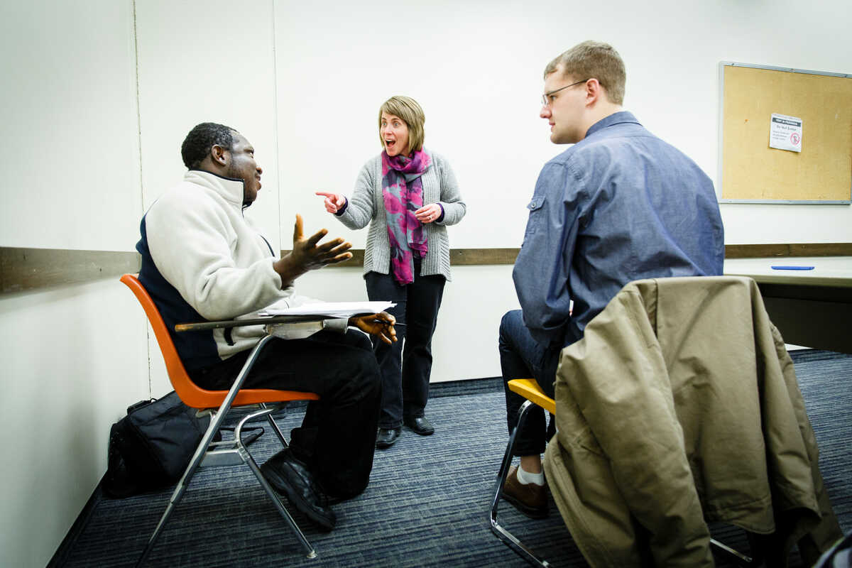 Dr. Angela High-Pippert speaking with students