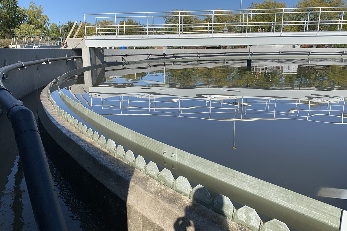 concrete water reservoir filled with water