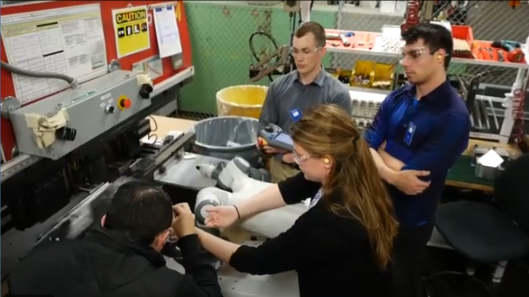 Engineering seniors work on their senior design project.