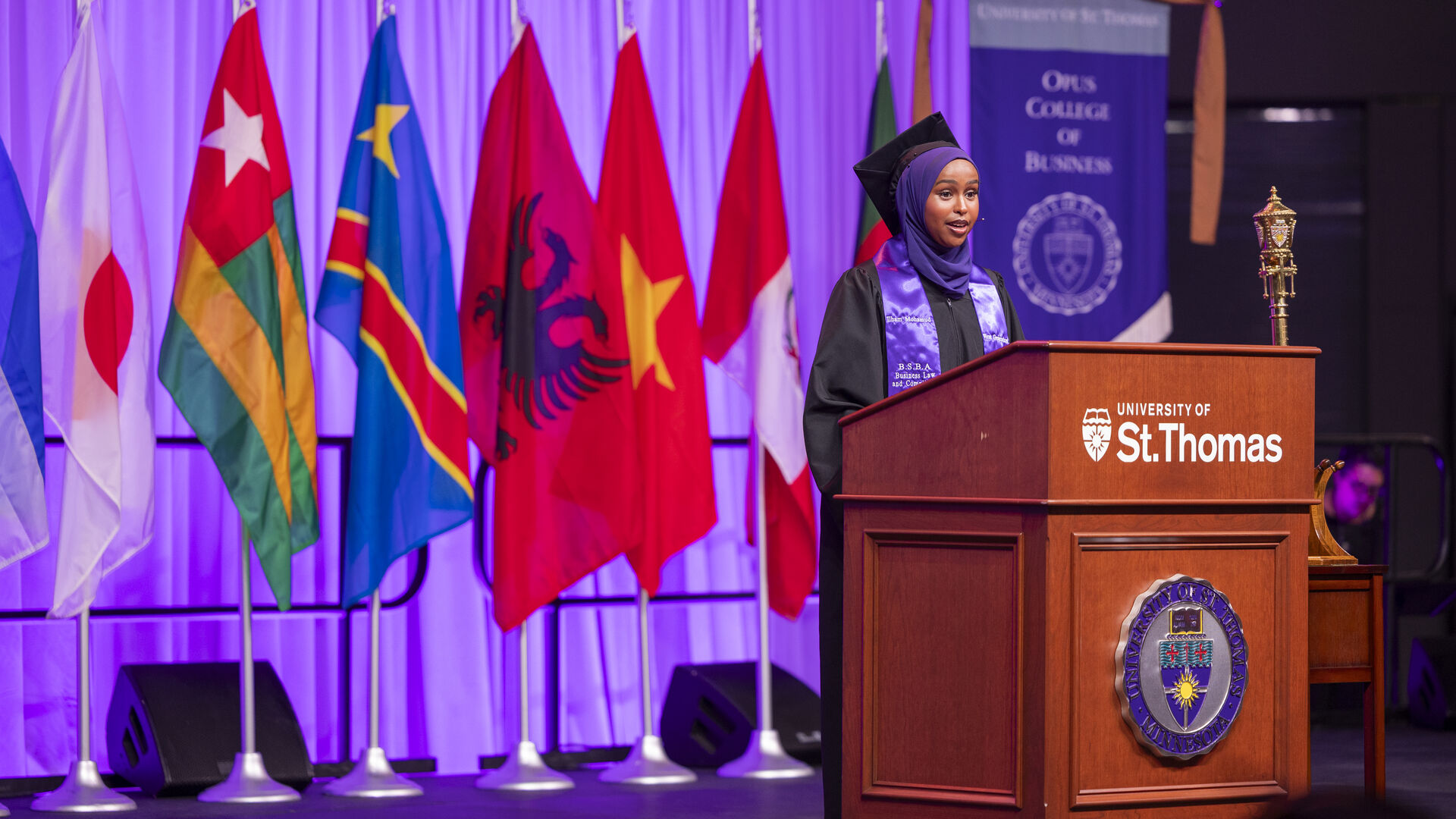 Student speaking at commencement
