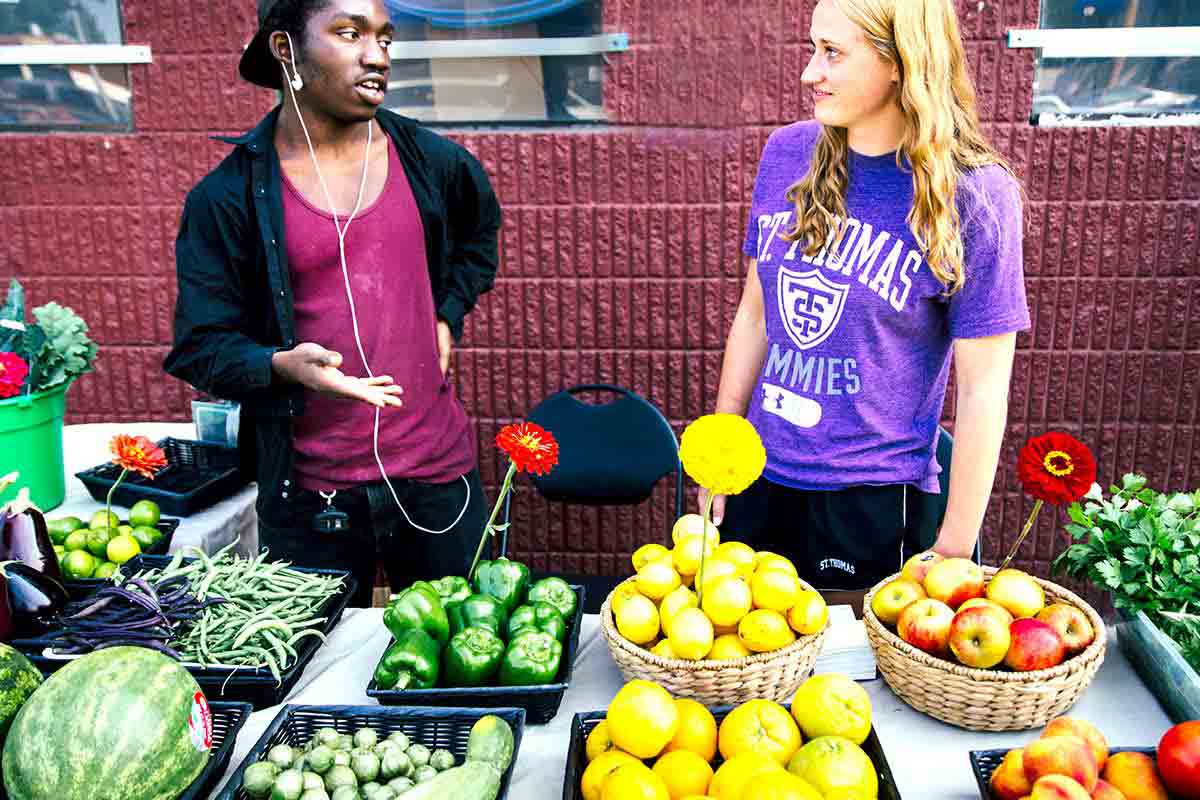 Students selling produce