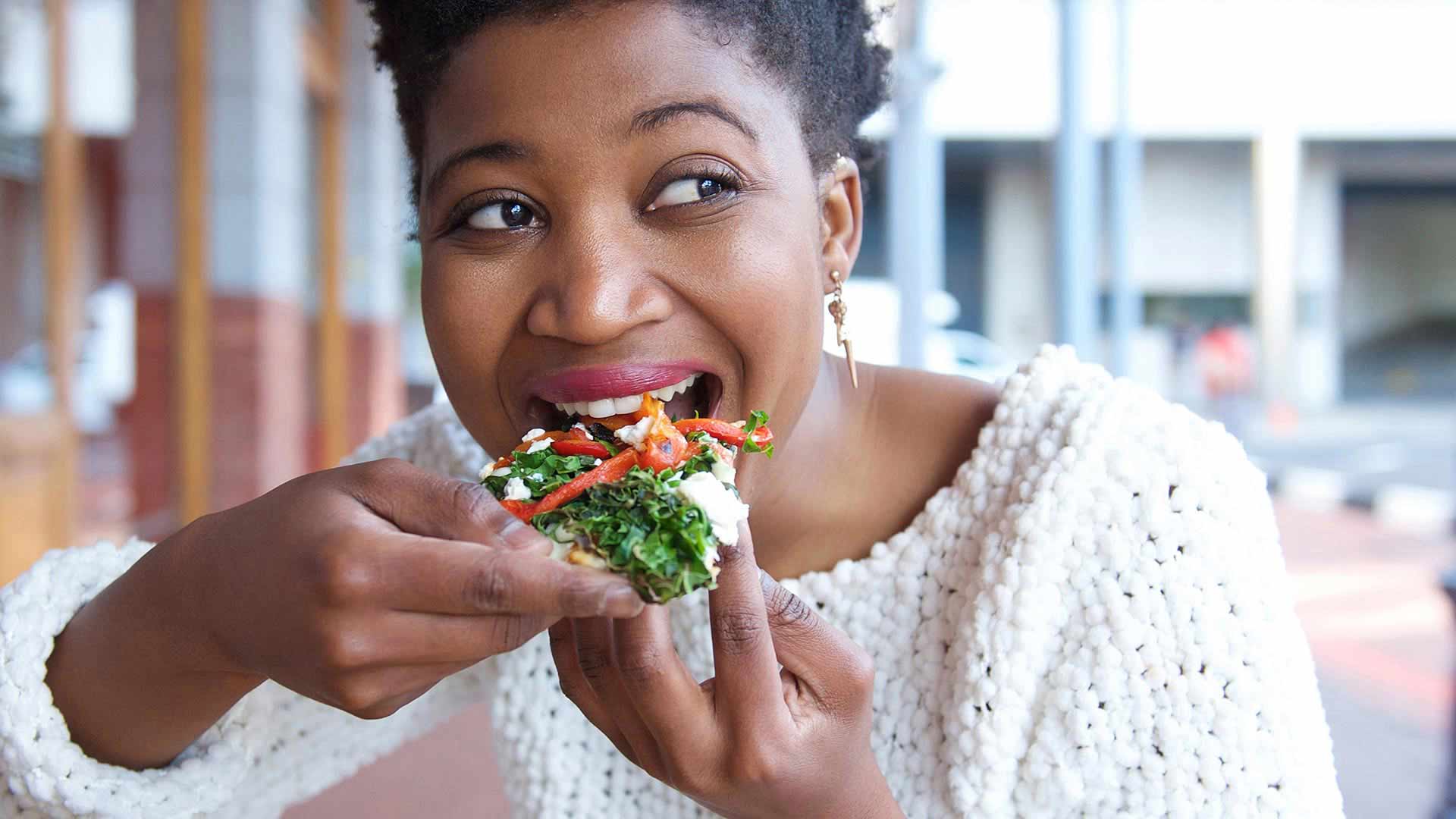 Student eating a salad