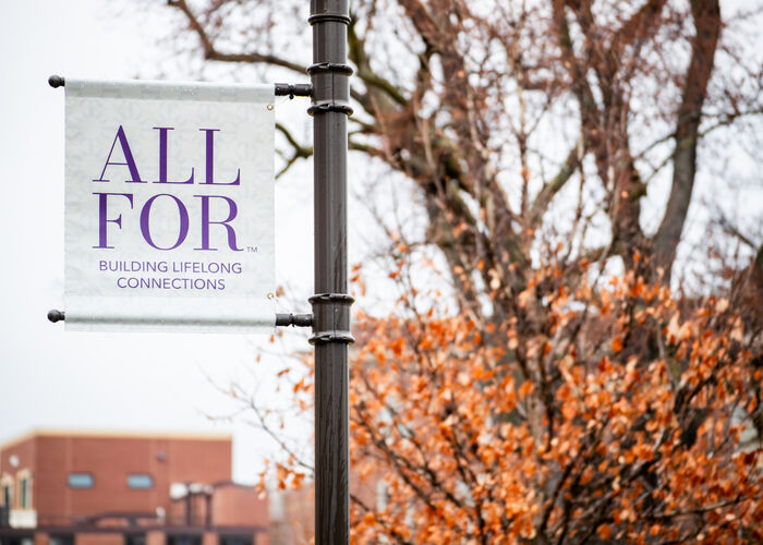 Campus banner in the fall
