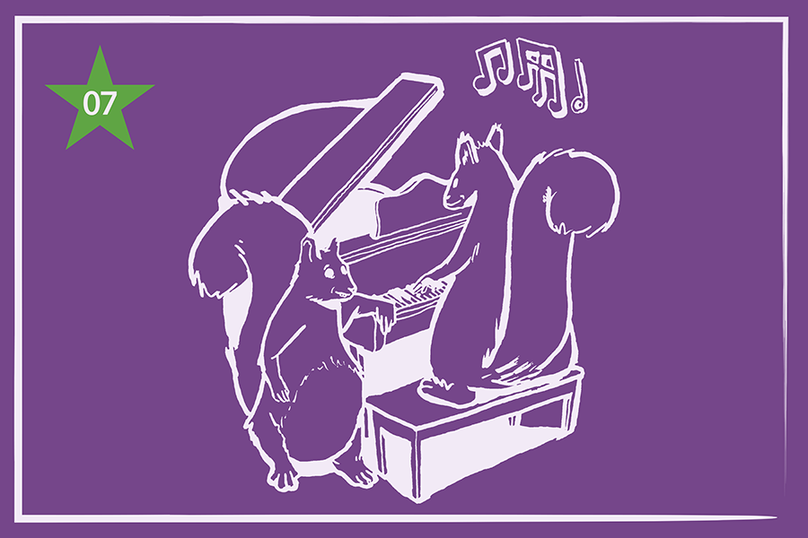 Illustration of two squirrel playing a piano