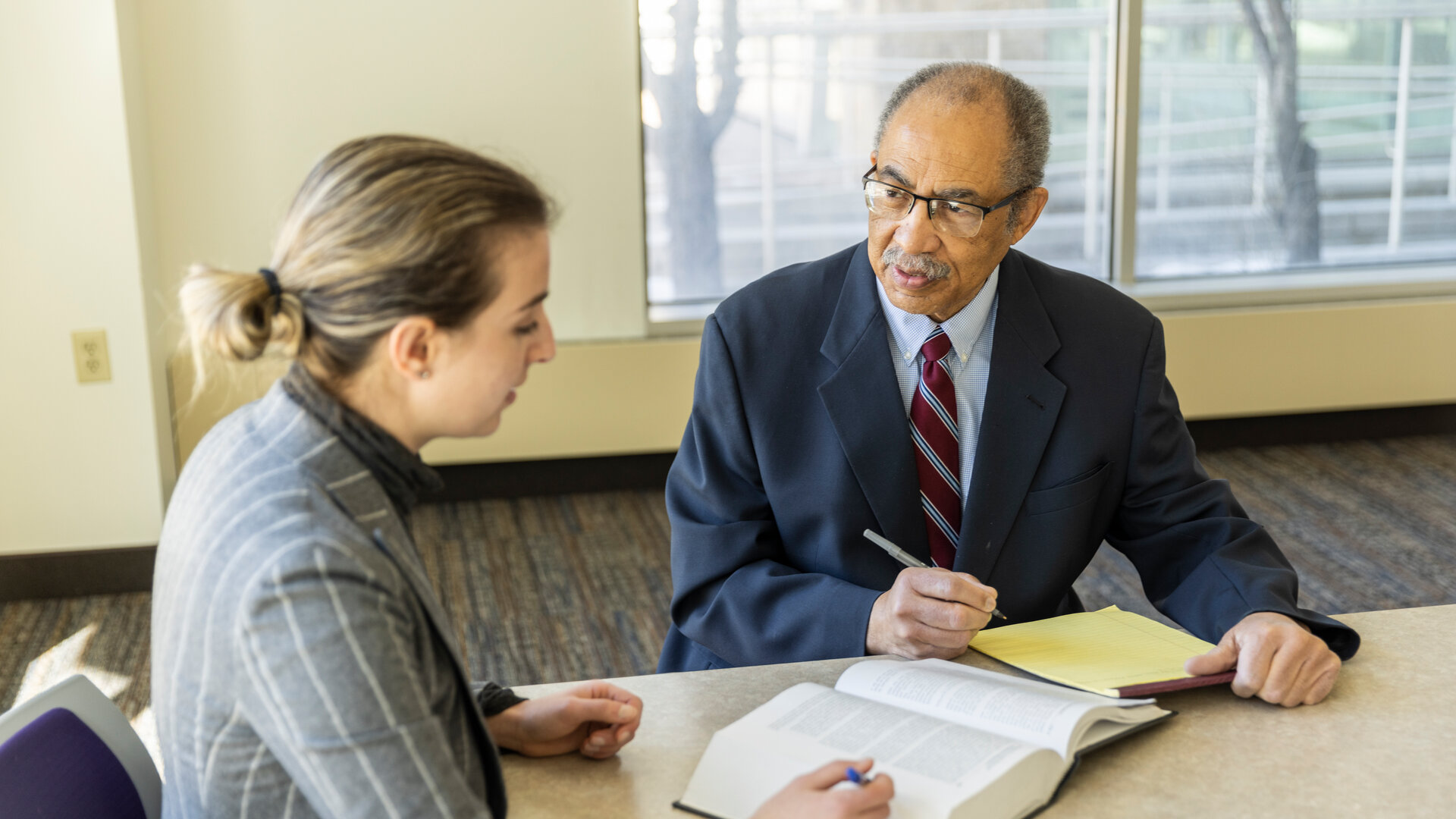 Group of law students discussing a case