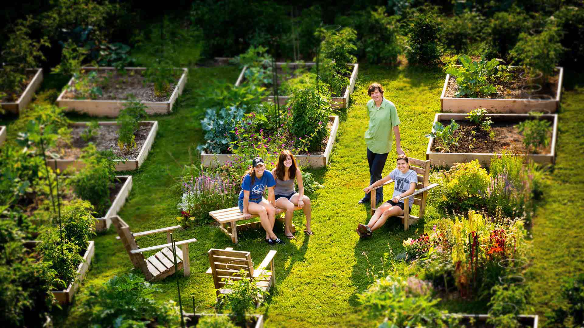 Students in garden at St. Thomas
