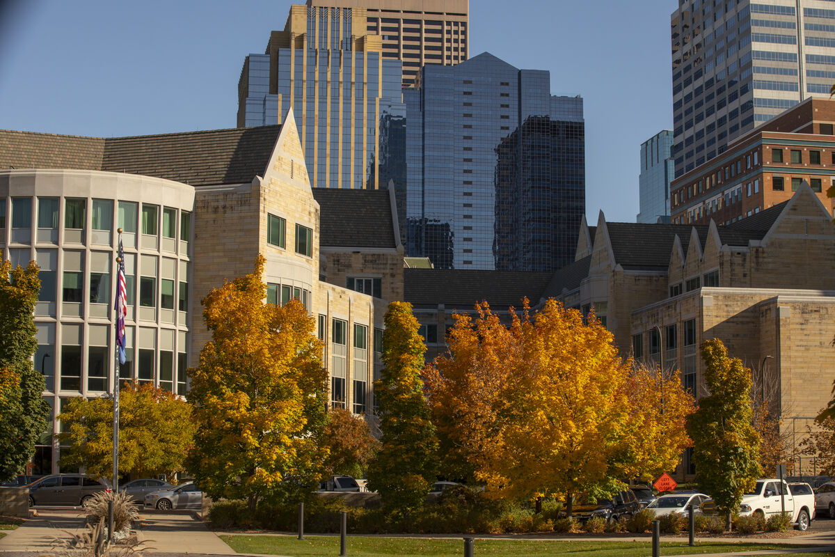 Downtown buildings in fall