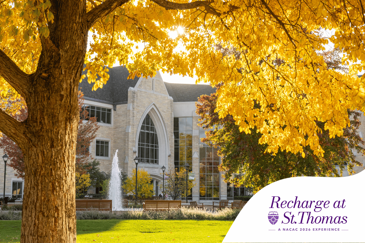 Yellow leafed trees framing building
