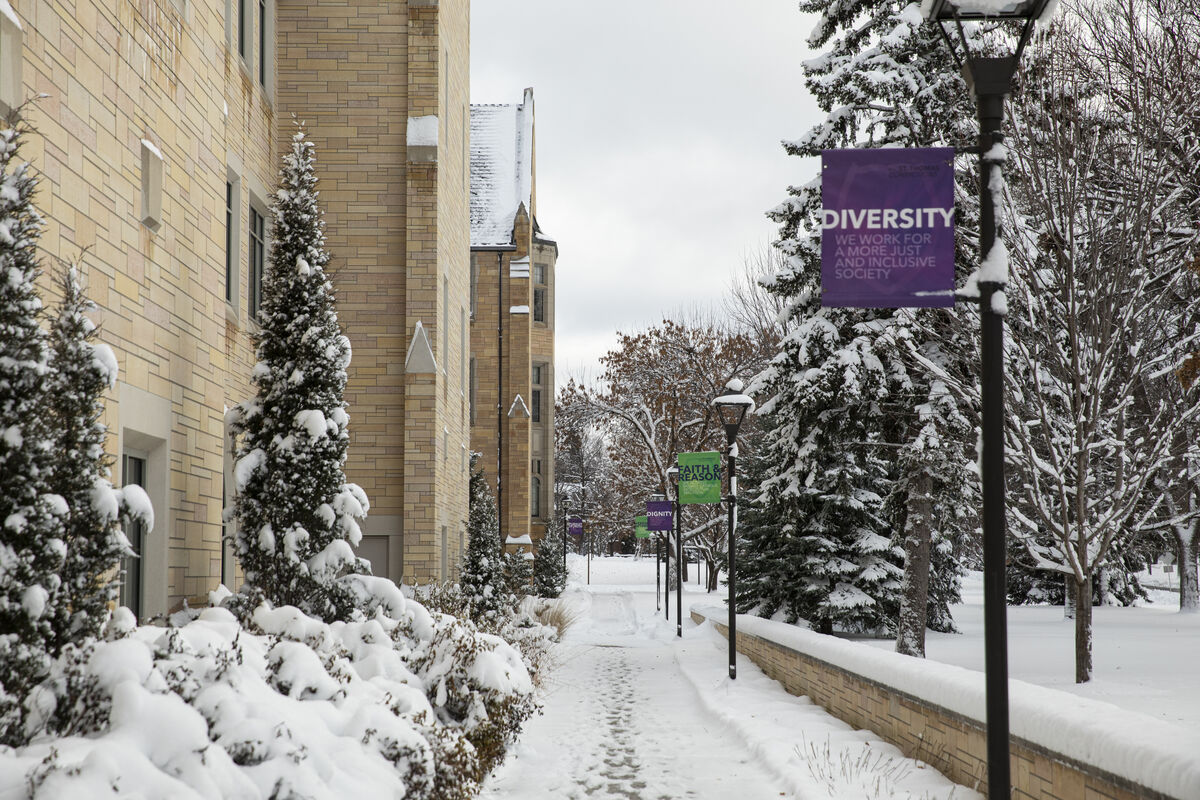 Winter sidewalk next to buildings