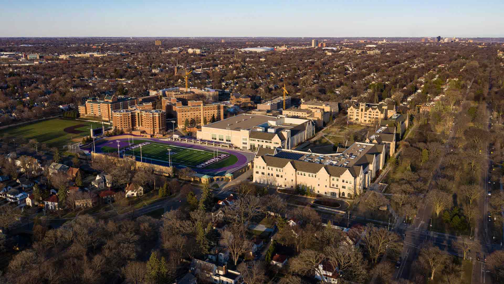 Aerial of St. Paul campus and neighborhood.