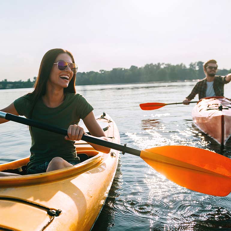 Two students kayaking
