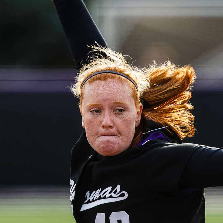 Hayley Dunning pitches during a softball doubleheader game against St. Catherine University on April 5, 2017 on the south athletic fields in St. Paul. 