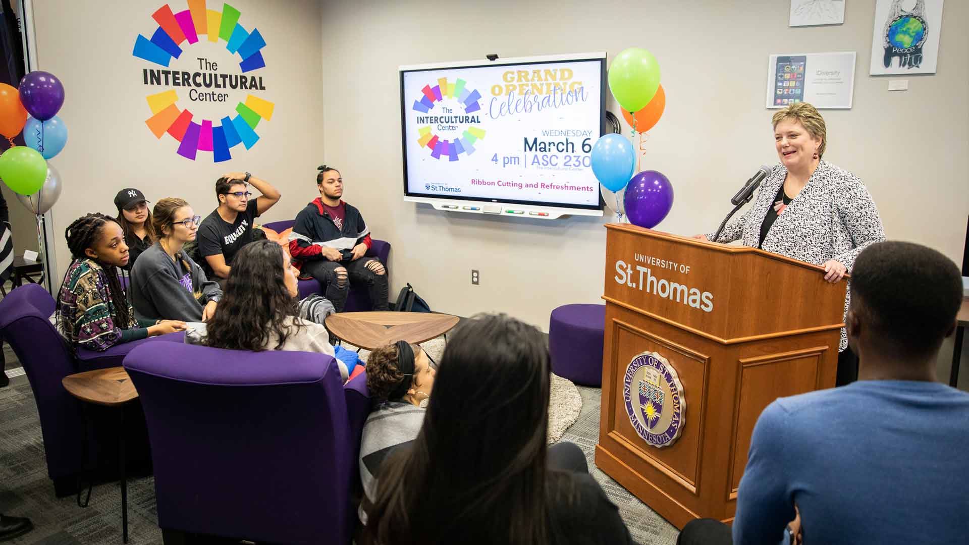 Karen Lange speaks to students