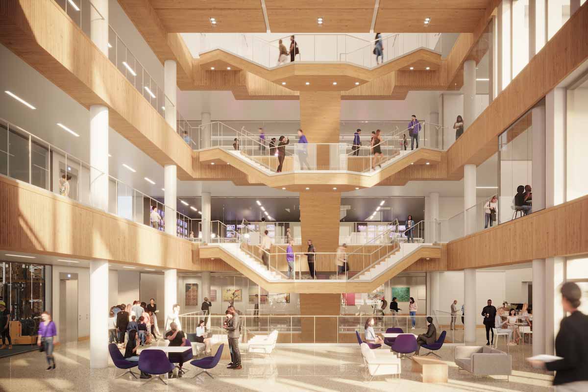 Drawing of the atrium of the future Schoenecker Center