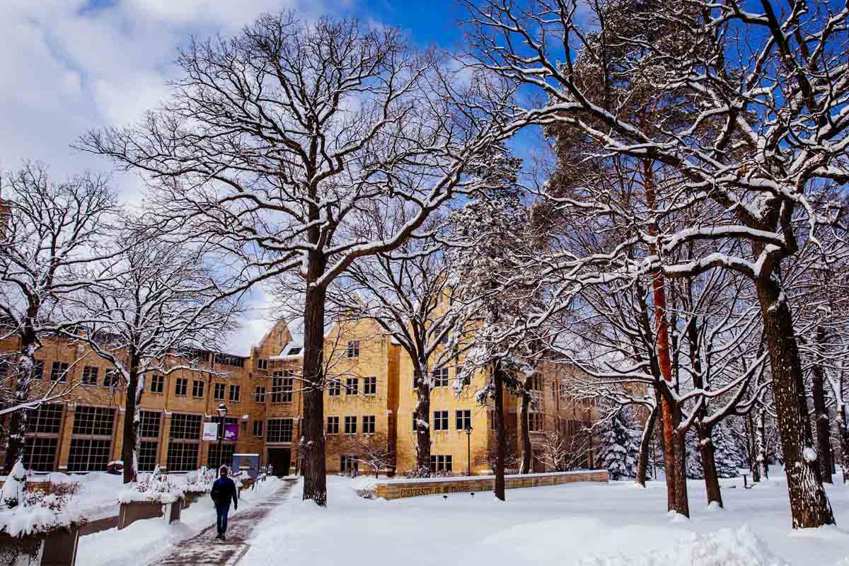 St. Thomas south campus on lightly dusted with a fresh snowfall.