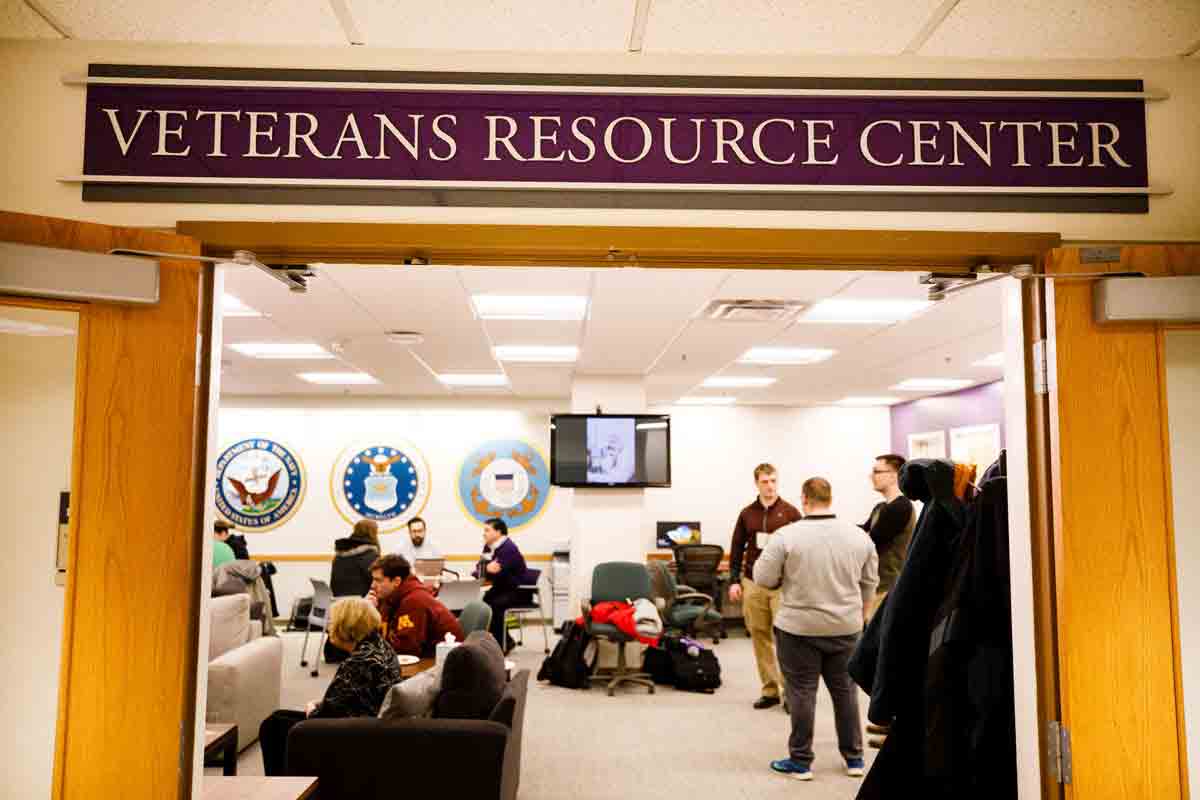 A view of the inside of the Veterans Resource Center from the outside.
