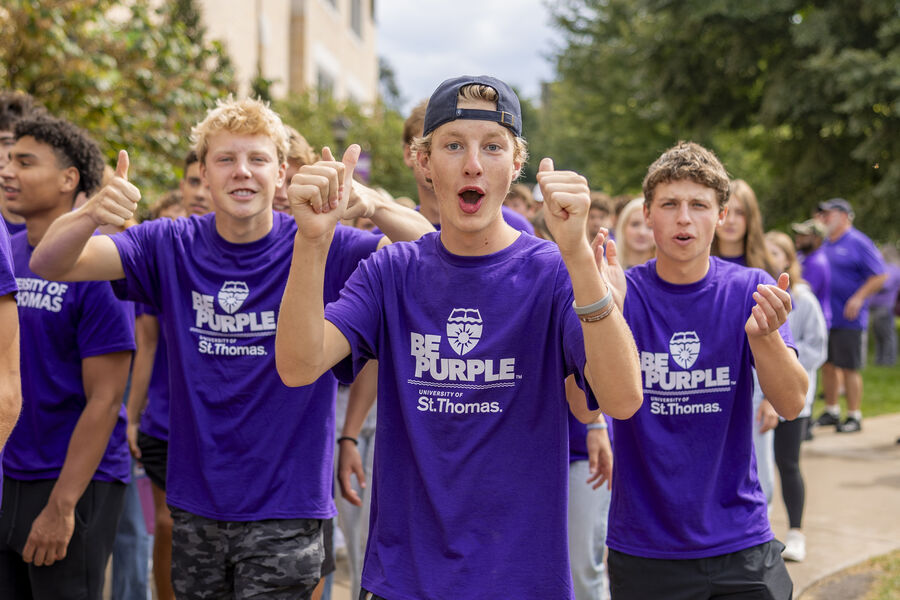 First-year students walk together