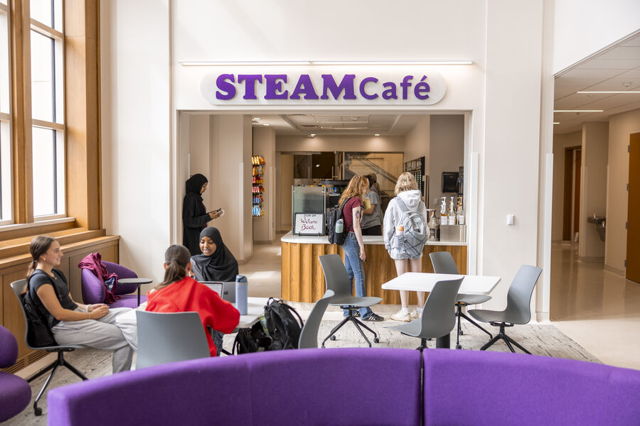 Students sitting outside the Steam Cafe