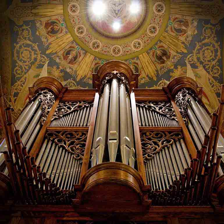 Pipe organ inside The Chapel of St. Thomas Aquinas.