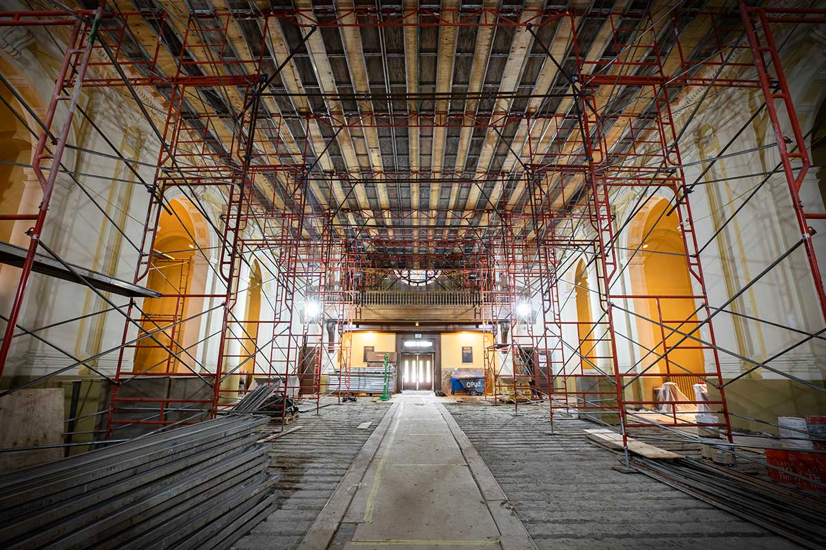 Construction inside The Chapel of St. Thomas Aquinas.