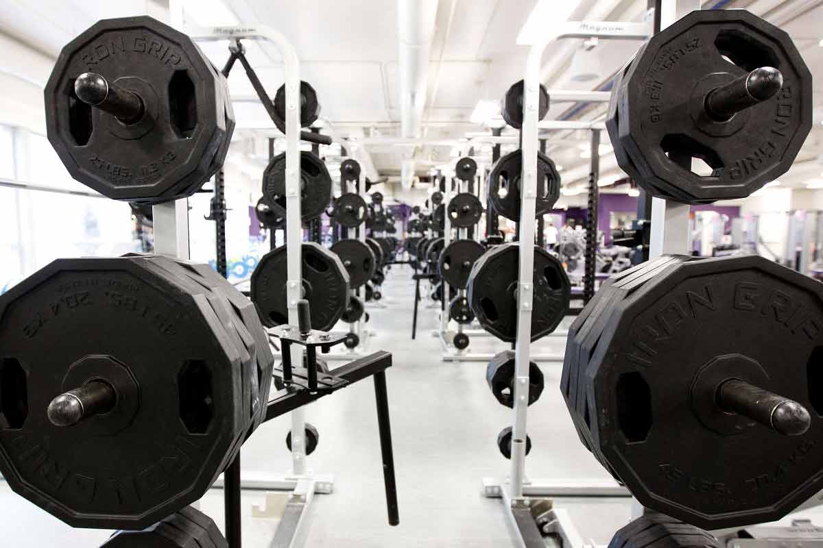 A view of the weights at the AARC weight room.