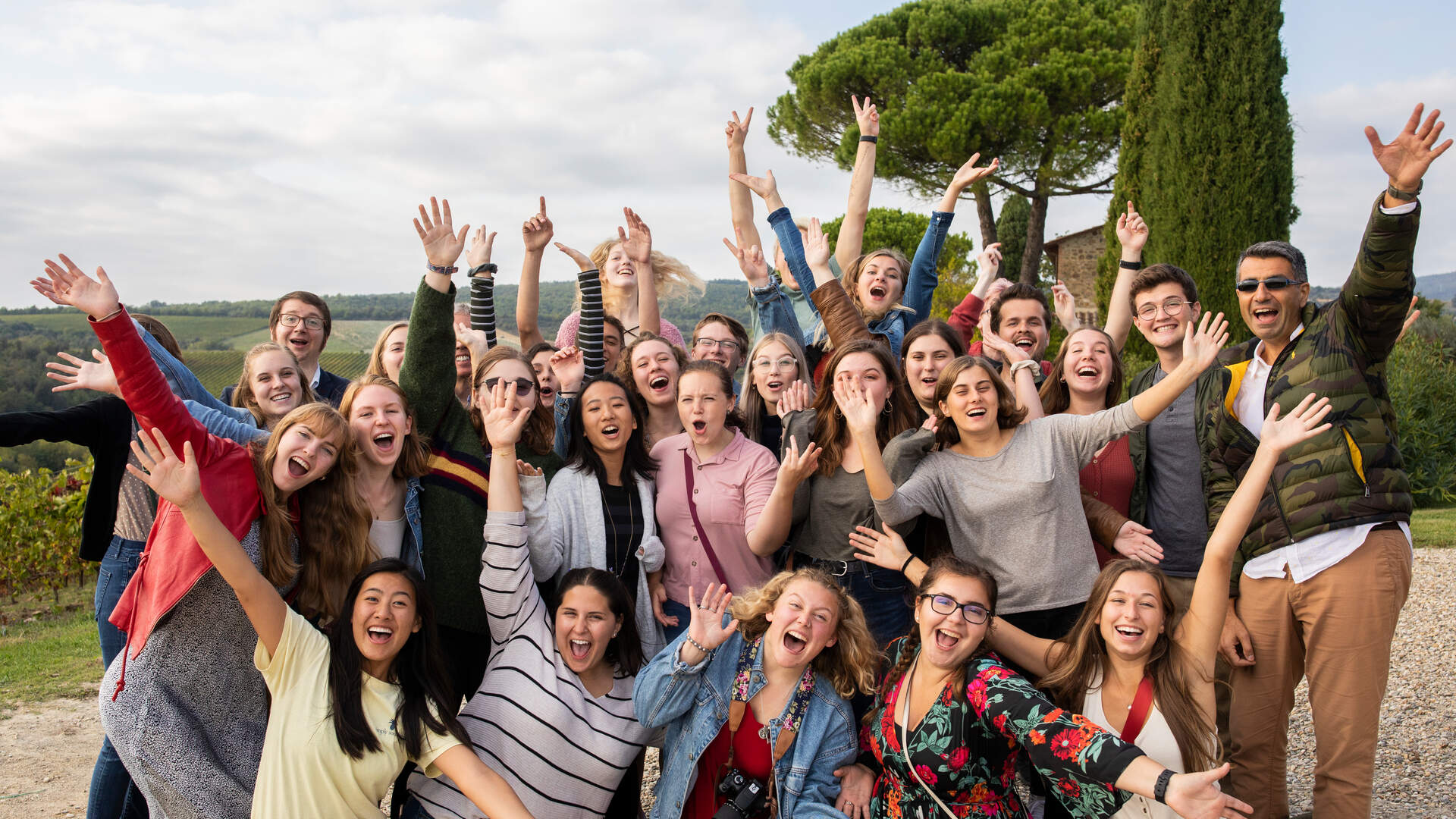 students pose on a Rome study abroad trip