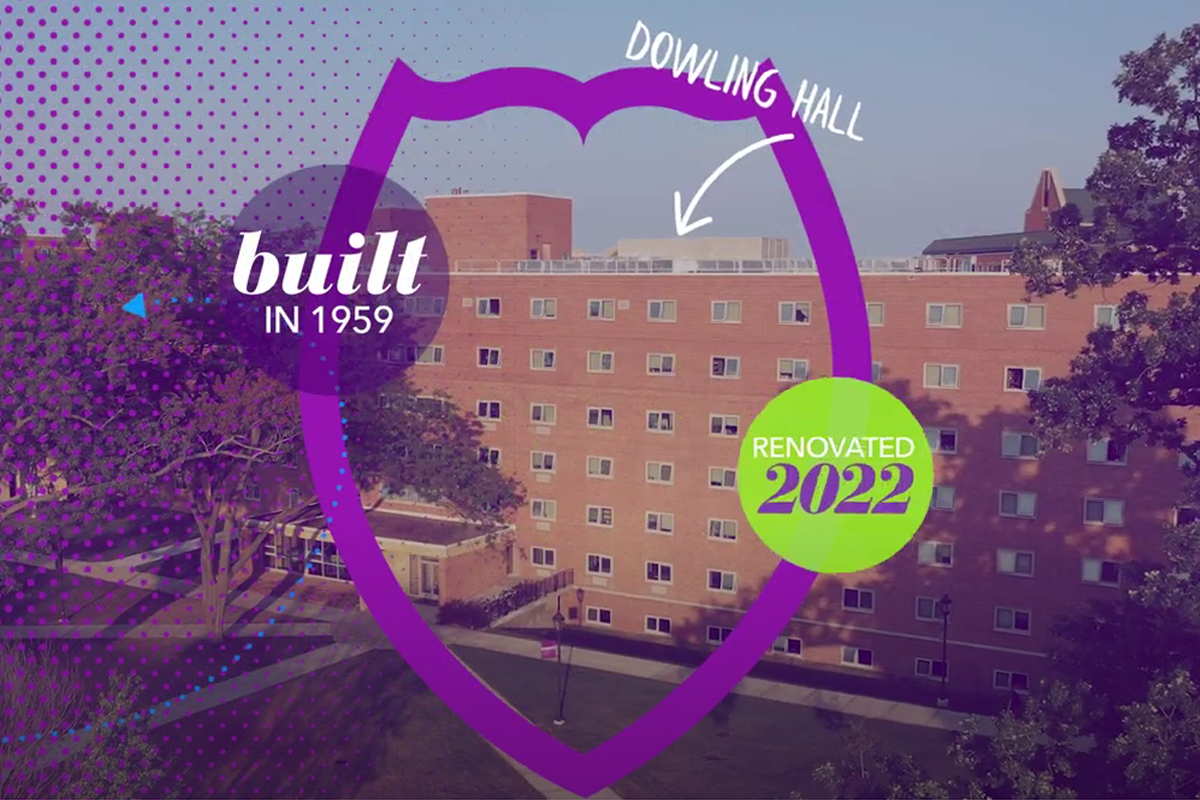 screenshot from the video of aerial view of brady and dowling halls